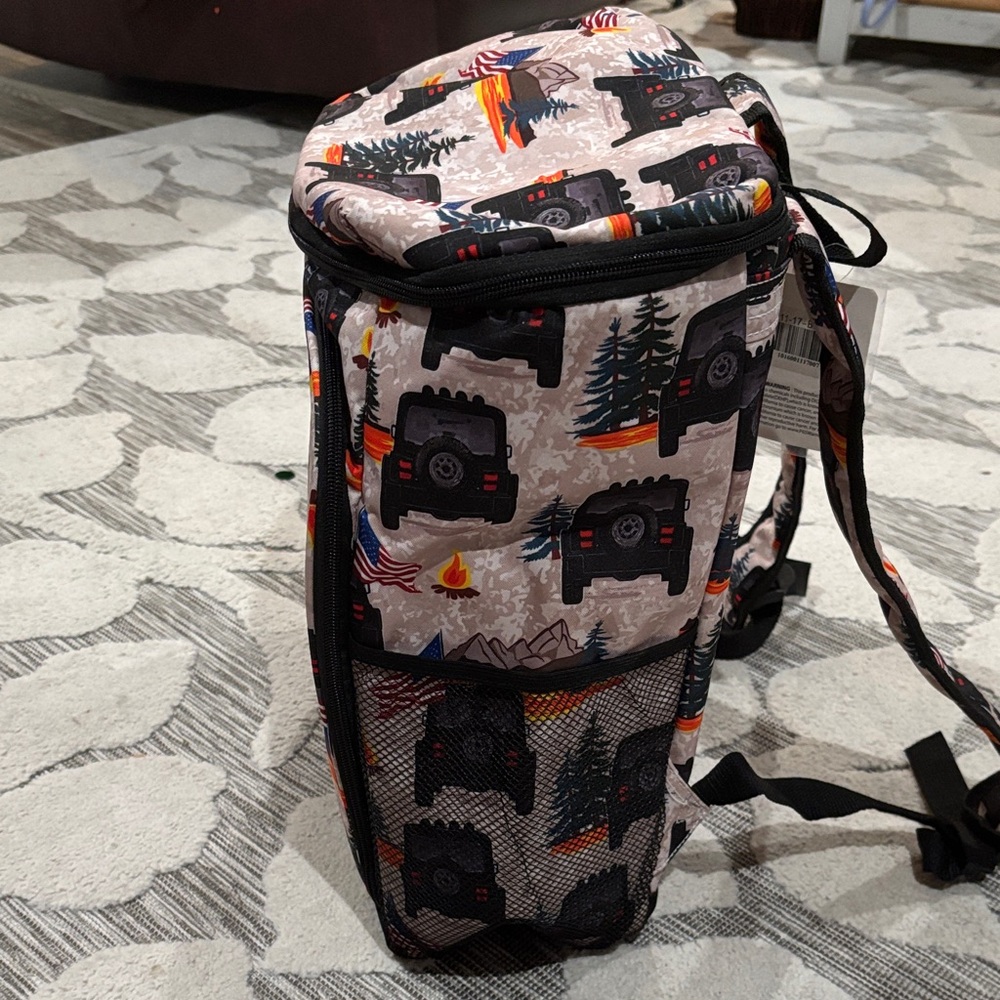 Adventure Themed Backpack with Jeep and Flag Print - Picture 2 of 5